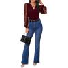 imageMakeMeChic Womens Lace Long Sleeve Tops Sheer Mesh Scallop Trim V Neck Blouse ShirtBurgundy
