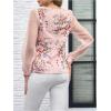 imageMakeMeChic Womens Lace Long Sleeve Tops Sheer Mesh Scallop Trim V Neck Blouse ShirtFpink