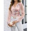 imageMakeMeChic Womens Lace Long Sleeve Tops Sheer Mesh Scallop Trim V Neck Blouse ShirtFpink