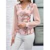 imageMakeMeChic Womens Lace Long Sleeve Tops Sheer Mesh Scallop Trim V Neck Blouse ShirtFpink