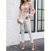 imageMakeMeChic Womens Lace Long Sleeve Tops Sheer Mesh Scallop Trim V Neck Blouse ShirtFpink