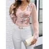 imageMakeMeChic Womens Lace Long Sleeve Tops Sheer Mesh Scallop Trim V Neck Blouse ShirtFpink