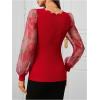 imageMakeMeChic Womens Lace Long Sleeve Tops Sheer Mesh Scallop Trim V Neck Blouse ShirtFred