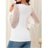 imageMakeMeChic Womens Lace Long Sleeve Tops Sheer Mesh Scallop Trim V Neck Blouse ShirtFwhite