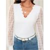 imageMakeMeChic Womens Lace Long Sleeve Tops Sheer Mesh Scallop Trim V Neck Blouse ShirtFwhite