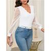 imageMakeMeChic Womens Lace Long Sleeve Tops Sheer Mesh Scallop Trim V Neck Blouse ShirtFwhite
