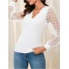 imageMakeMeChic Womens Lace Long Sleeve Tops Sheer Mesh Scallop Trim V Neck Blouse ShirtFwhite