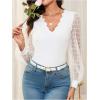 imageMakeMeChic Womens Lace Long Sleeve Tops Sheer Mesh Scallop Trim V Neck Blouse ShirtFwhite