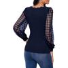 imageMakeMeChic Womens Lace Long Sleeve Tops Sheer Mesh Scallop Trim V Neck Blouse ShirtNavy Blue