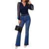 imageMakeMeChic Womens Lace Long Sleeve Tops Sheer Mesh Scallop Trim V Neck Blouse ShirtNavy Blue