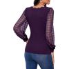 imageMakeMeChic Womens Lace Long Sleeve Tops Sheer Mesh Scallop Trim V Neck Blouse ShirtPurple