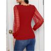 imageMakeMeChic Womens Lace Long Sleeve Tops Sheer Mesh Scallop Trim V Neck Blouse ShirtRed