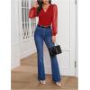 imageMakeMeChic Womens Lace Long Sleeve Tops Sheer Mesh Scallop Trim V Neck Blouse ShirtRed