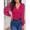 imageMakeMeChic Womens Lace Long Sleeve Tops Sheer Mesh Scallop Trim V Neck Blouse ShirtRed Violet