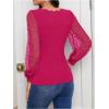 imageMakeMeChic Womens Lace Long Sleeve Tops Sheer Mesh Scallop Trim V Neck Blouse ShirtRed Violet