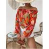 imageMakeMeChic Womens Off Shoulder Blouse Lantern Long Sleeve Frill Trim Floral Print Shirt TopsMulticolor