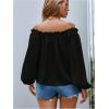 imageMakeMeChic Womens Off Shoulder Shirts Long Sleeve Frill Trim Blouse TopBlack