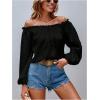imageMakeMeChic Womens Off Shoulder Shirts Long Sleeve Frill Trim Blouse TopBlack