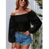 imageMakeMeChic Womens Off Shoulder Shirts Long Sleeve Frill Trim Blouse TopBlack