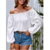 imageMakeMeChic Womens Off Shoulder Shirts Long Sleeve Frill Trim Blouse TopWhite