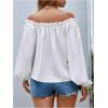 imageMakeMeChic Womens Off Shoulder Shirts Long Sleeve Frill Trim Blouse TopWhite