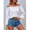 imageMakeMeChic Womens Off Shoulder Shirts Long Sleeve Frill Trim Blouse TopWhite