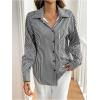 imageMakeMeChic Womens Striped Bow Tie Button Down Shirts Cut Out Long Sleeve Collar BlouseBlack and White