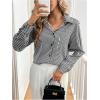 imageMakeMeChic Womens Striped Bow Tie Button Down Shirts Cut Out Long Sleeve Collar BlouseBlack and White
