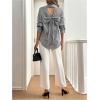imageMakeMeChic Womens Striped Bow Tie Button Down Shirts Cut Out Long Sleeve Collar BlouseBlack and White