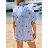 imageMakeMeChic Womens Striped Button Down Shirt Strawberry Blouse Short Sleeve Casual Summer TopsBlue