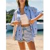 imageMakeMeChic Womens Striped Button Down Shirt Strawberry Blouse Short Sleeve Casual Summer TopsBlue