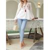 imageMakeMeChic Womens Swiss Dots Embroidery Boho Shirts Long Sleeve Tassel Peplum BlouseWhite