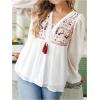 imageMakeMeChic Womens Swiss Dots Embroidery Boho Shirts Long Sleeve Tassel Peplum BlouseWhite