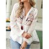 imageMakeMeChic Womens Swiss Dots Embroidery Boho Shirts Long Sleeve Tassel Peplum BlouseWhite