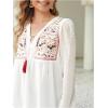imageMakeMeChic Womens Swiss Dots Embroidery Boho Shirts Long Sleeve Tassel Peplum BlouseWhite