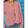 imageMakeMeChic Womens V Neck Tie Front Top Blouse Long Sleeve Loose Blouses Crop TopPink