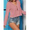 imageMakeMeChic Womens V Neck Tie Front Top Blouse Long Sleeve Loose Blouses Crop TopPink