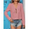 imageMakeMeChic Womens V Neck Tie Front Top Blouse Long Sleeve Loose Blouses Crop TopPink