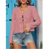 imageMakeMeChic Womens V Neck Tie Front Top Blouse Long Sleeve Loose Blouses Crop TopPink