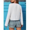 imageMakeMeChic Womens V Neck Tie Front Top Blouse Long Sleeve Loose Blouses Crop TopWhite