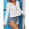 imageMakeMeChic Womens V Neck Tie Front Top Blouse Long Sleeve Loose Blouses Crop TopWhite