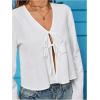 imageMakeMeChic Womens V Neck Tie Front Top Blouse Long Sleeve Loose Blouses Crop TopWhite