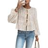 imageMakeMeChic Womens Crew Neck Lantern Sleeve Blouse Floral Tie Front Babydoll ShirtsApricot