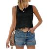 imageMakeMeChic Womens Floral Lace Blouse Crew Neck Sleeveless Summer Tank TopsBlack