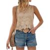 imageMakeMeChic Womens Floral Lace Blouse Crew Neck Sleeveless Summer Tank TopsKhaki