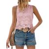imageMakeMeChic Womens Floral Lace Blouse Crew Neck Sleeveless Summer Tank TopsPink