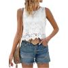 imageMakeMeChic Womens Floral Lace Blouse Crew Neck Sleeveless Summer Tank TopsWhite