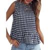 imageMakeMeChic Womens Gingham Tank Tops Plaid Crew Neck Sleeveless Ruffle Hem Summer Casual Blouse ShirtBlack and White