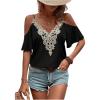 imageMakeMeChic Womens Guipure Lace Short Sleeve Blouse V Neck Cold Shoulder Shirt Summer TopsBlack