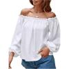 imageMakeMeChic Womens Off Shoulder Shirts Long Sleeve Frill Trim Blouse TopWhite